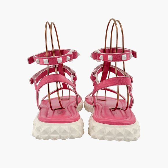 Valentino Free Rockstud Gladiator Sandals Pink Suede Size 39 US 9 Women Dad - Picture 7 of 15